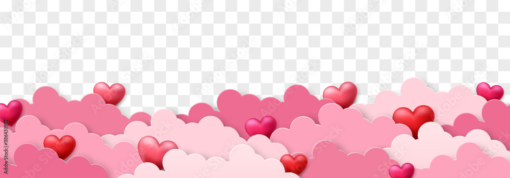 Vector 3D hearts, Valentines day love symbol. Cute love hearts. on clouds. Realistic romantic emoji. Valentines day vector illustration isolated on png Vector 3D hearts, Valentines day love symbol. Cute love hearts. on clouds. Realistic romantic emoji. Valentines day vector illustration isolated on png