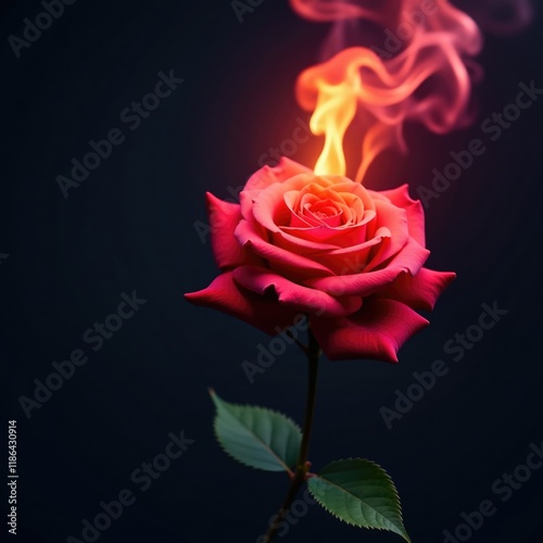 Smoke rising from a burning rose on a dark background, , smoke