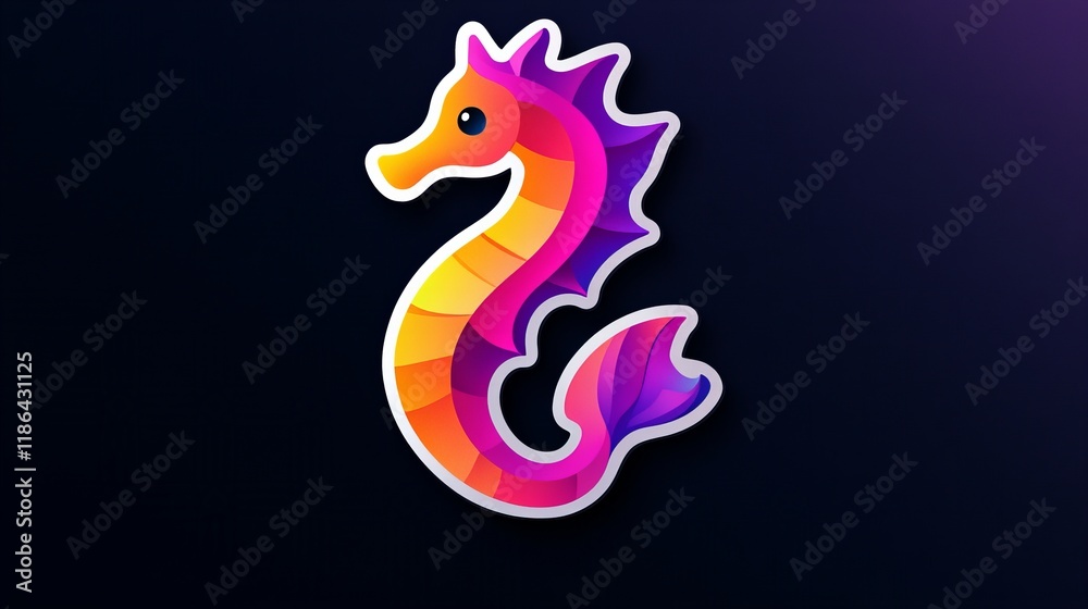 Obraz premium Vibrant seahorse illustration in shades of orange and purple against a dark background. A fun, colorful design!