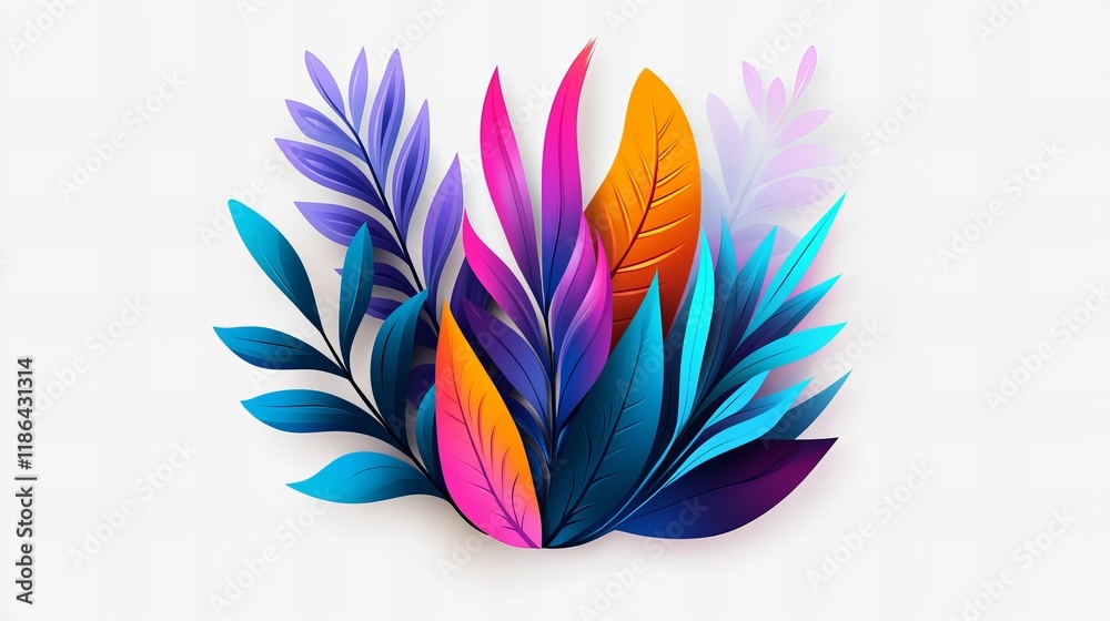 Vibrant tropical leaves in a colorful arrangement. A burst of pink, blue, and orange. Vibrant tropical leaves in a colorful arrangement. A burst of pink, blue, and orange.