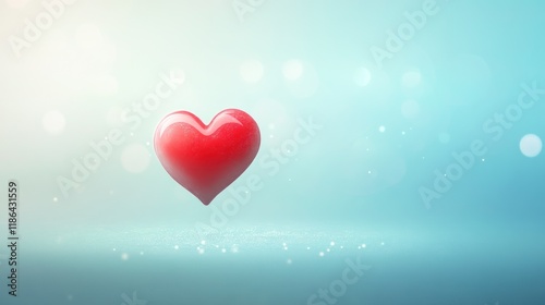 Floating Red 3D Heart on Light Blue Background