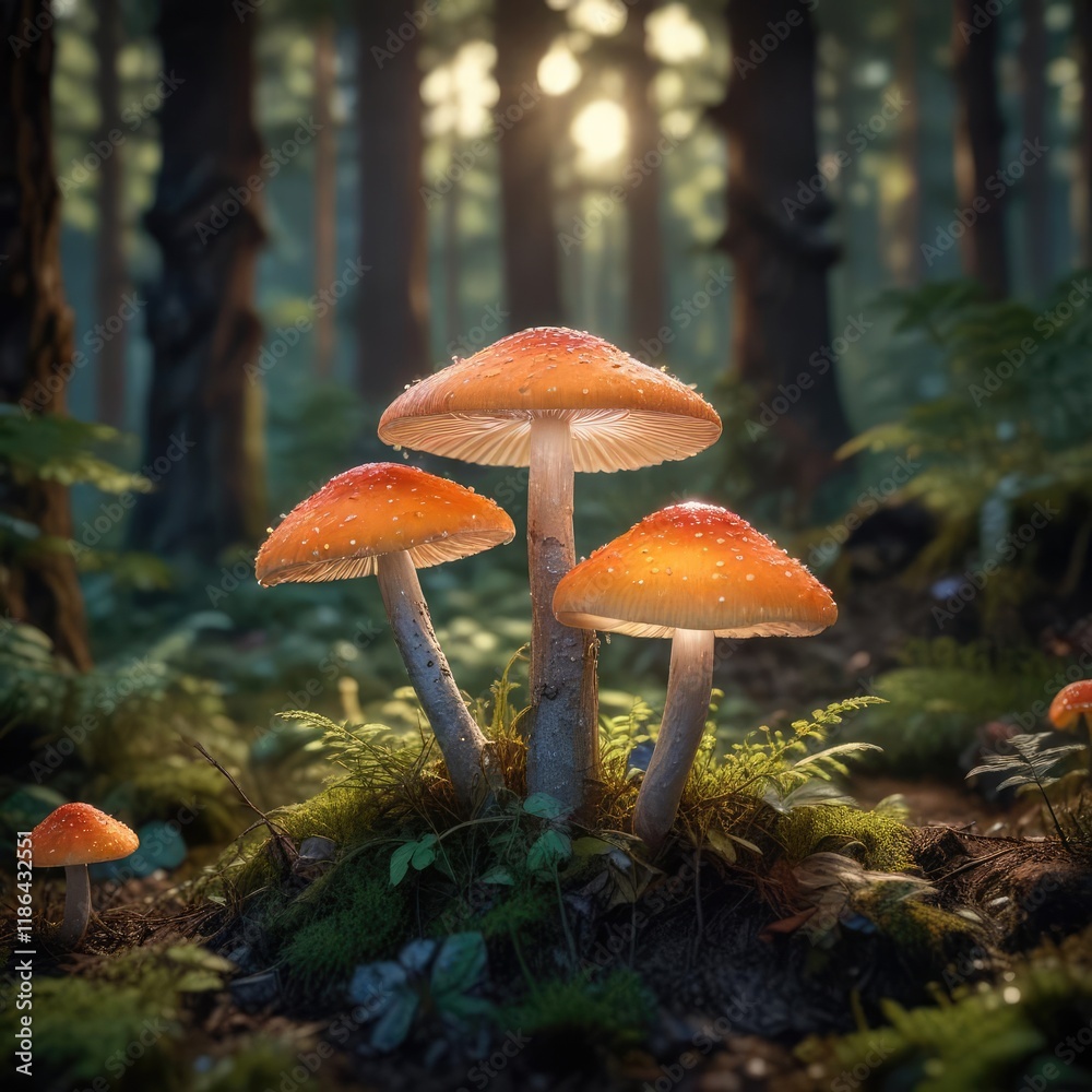 A glowing mushroom in the undergrowth of an enchanted forest, undergrowth, landscape, natural A glowing mushroom in the undergrowth of an enchanted forest, undergrowth, landscape, natural