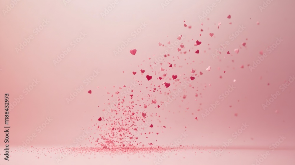 Obraz premium Digital Rendering of Rising Pink Hearts and Dust