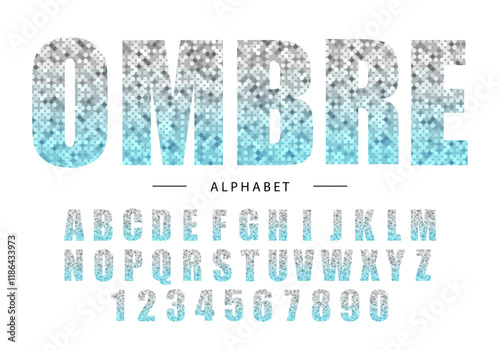 Beautiful trendy glitter alphabet letters with silver to turquoise ombre