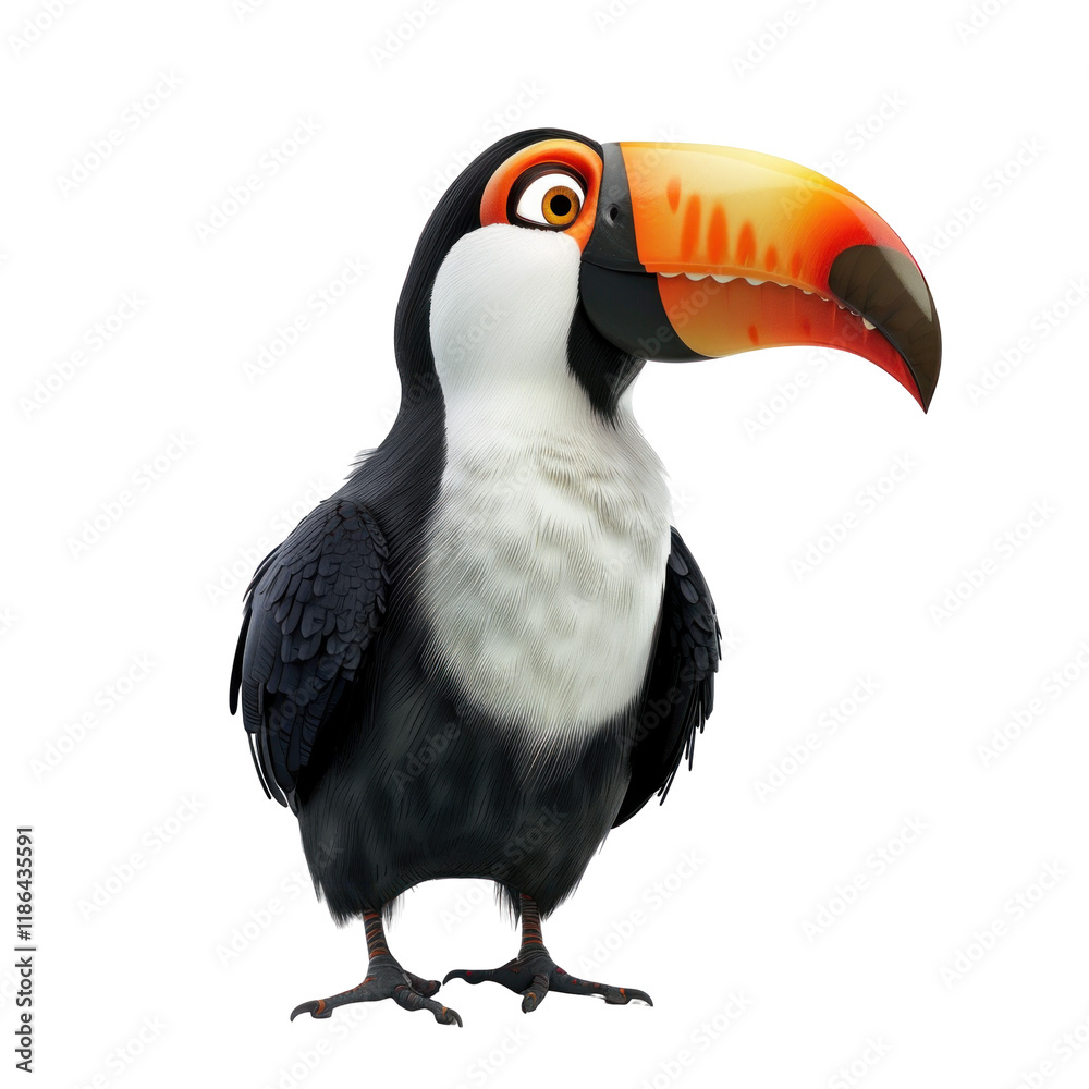 Obraz premium Photorealistic Illustration of a Colorful Toucan Bird on a Clean transparent background