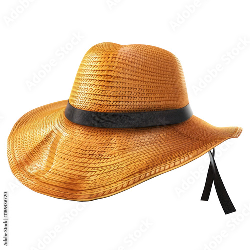 Sun Hat Isolated on Clean transparent background in Photorealist Style for Summer Use photo