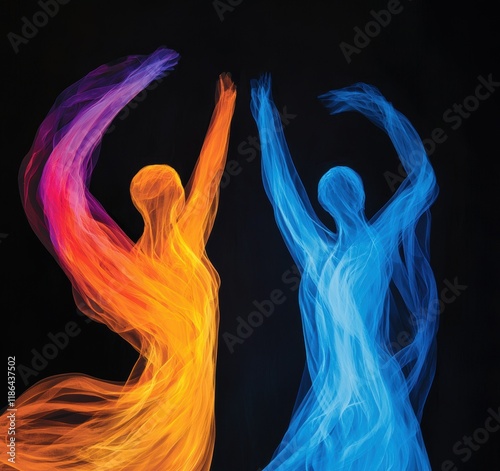 Abstract Dance Figures in Vibrant Colors Creating Ethereal Motion