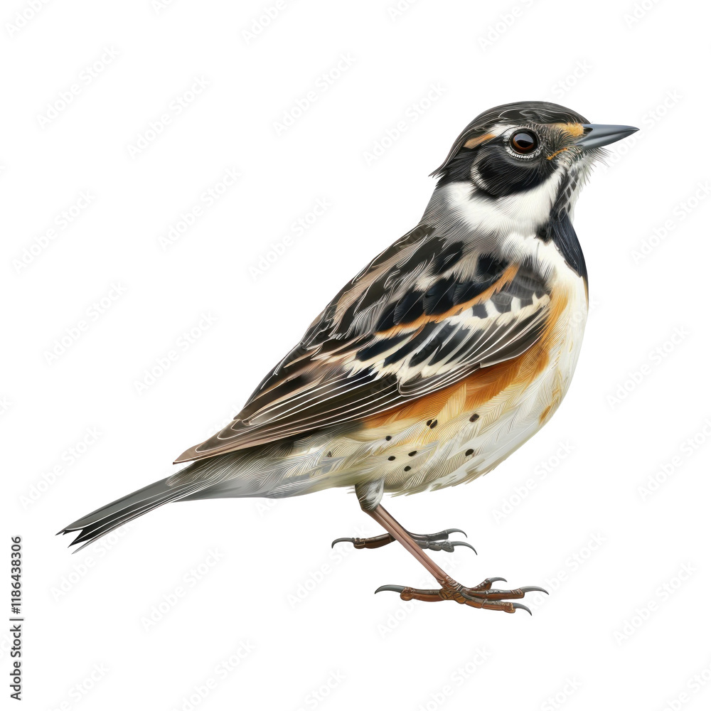 Fototapeta premium Detailed Photorealistic Illustration of a Thrush Bird on Clean transparent background