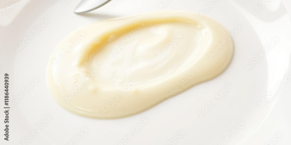 A delicate wave of olive mayonnaise on a plate, edible decoration, condiment arrangement A delicate wave of olive mayonnaise on a plate, edible decoration, condiment arrangement