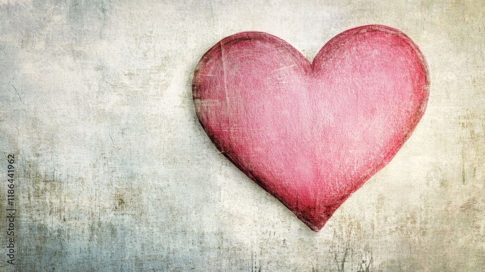 Pink Heart on a Worn Gray Textured Background