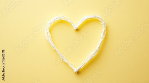 White String Heart on Light Yellow Background