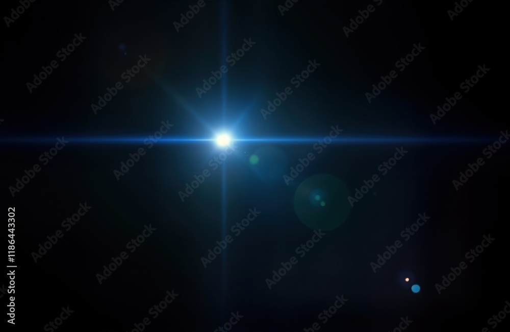 Abstract image showing lens flare effect. Bright blue light bursts against black background. Creative design element. Suitable for graphic design, illustrations digital art projects. Evokes sense of Abstract image showing lens flare effect. Bright blue light bursts against black background. Creative design element. Suitable for graphic design, illustrations digital art projects. Evokes sense of