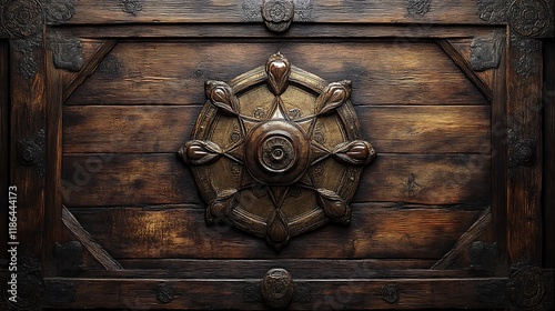 Obraz na płótnie Ornate Wooden Panel With Central Decorative Emblem w salonie