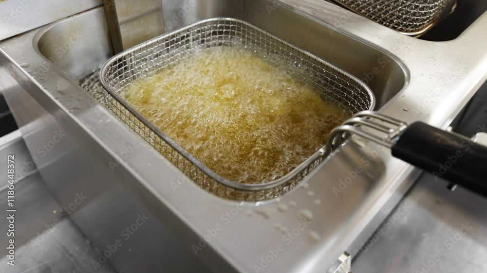 French fries frying in a deep fryer