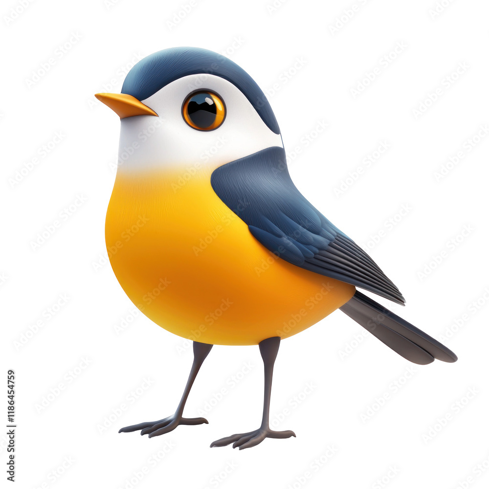 Obraz premium Cartoon 3D Warbler Bird Icon on transparent background, Colorful, Playful Design for Creative Projects
