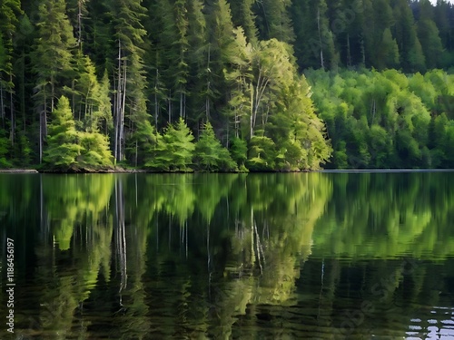 A beautiful serene forest lake landscape