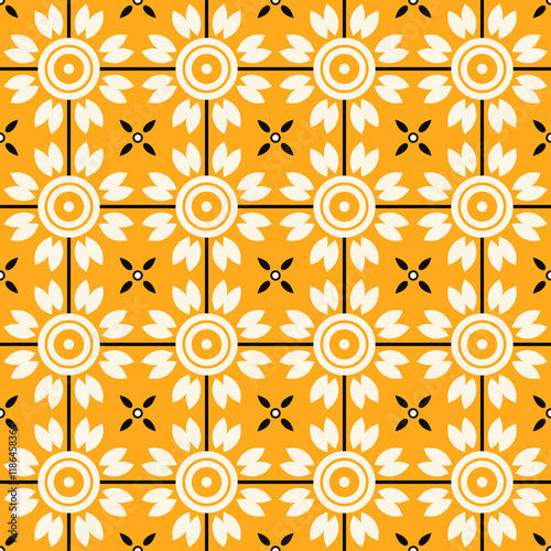 Yellow seamless pattern with flowers
