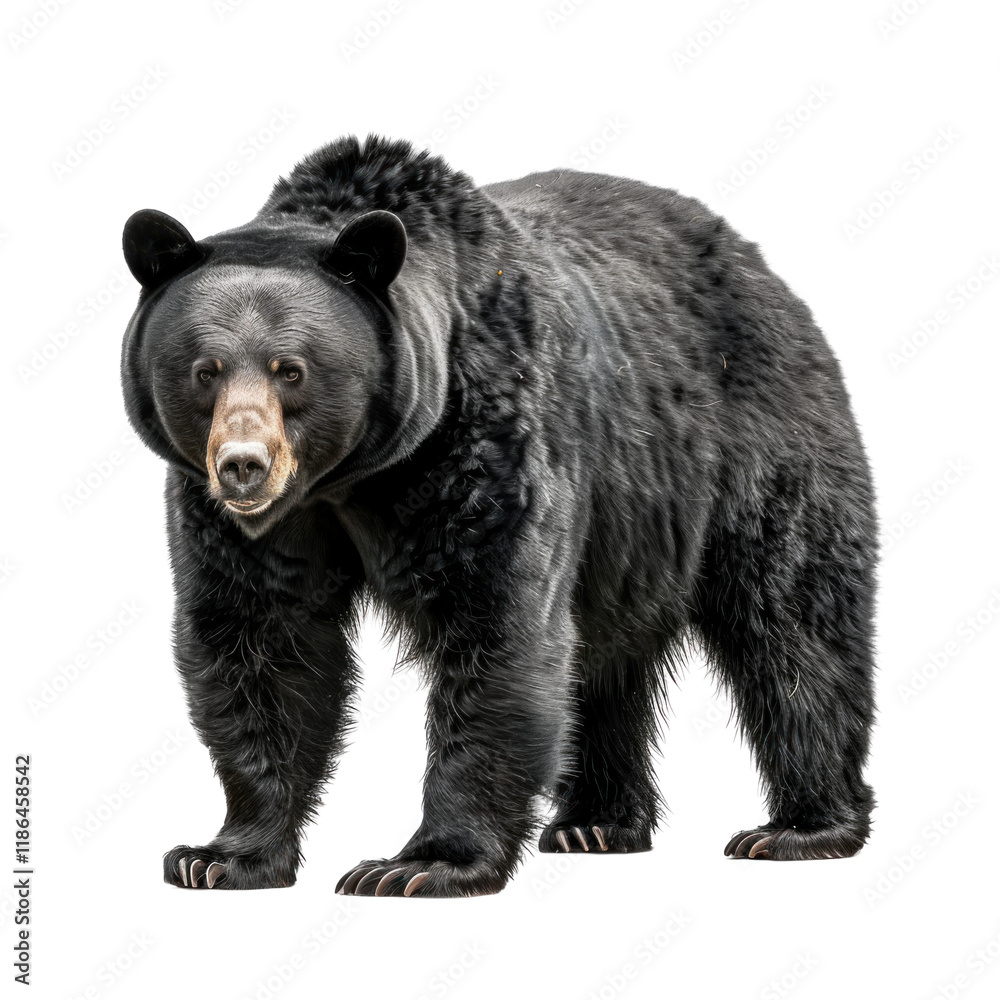 Fototapeta premium Realistic black bear standing with clean transparent background, showcasing detailed features and natural posture