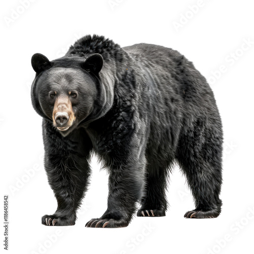 Realistic black bear standing with clean transparent background, showcasing detailed features and natural posture