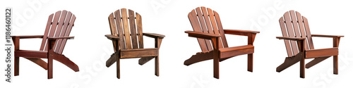 Rustic wooden Adirondack chairs arranged on a wooden deck or patio creating a cozy and inviting outdoor living space  The chairs are perfect for relaxation leisure