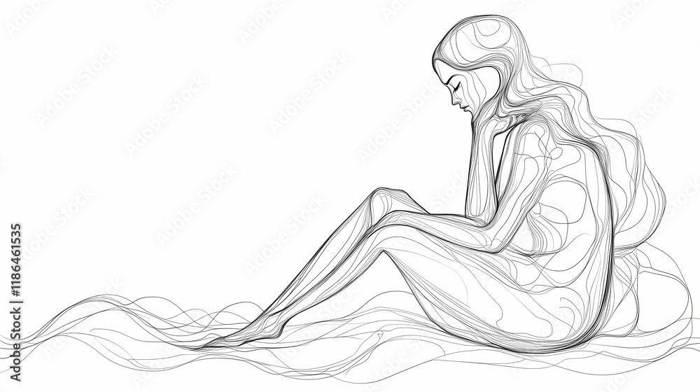 Continuous line drawing addicted woman in despair - png image with transparent background. Shimmerfall. Illustration Continuous line drawing addicted woman in despair - png image with transparent background. Shimmerfall. Illustration