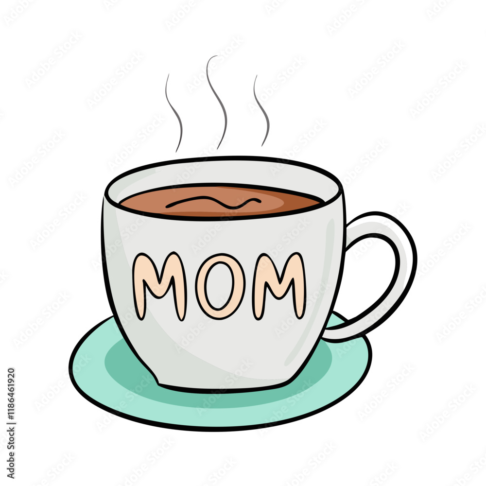 Obraz premium coffee cup with mom text vector icon, mother’s day vector illustration - simple illustration of coffee cup with mom text perfect for logos, and mother’s day -themed designs.