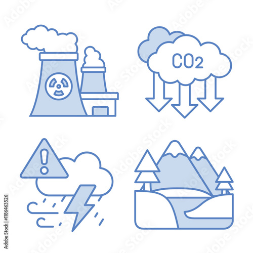 Bold Line Icons for Natural Environment and Climate Disaster