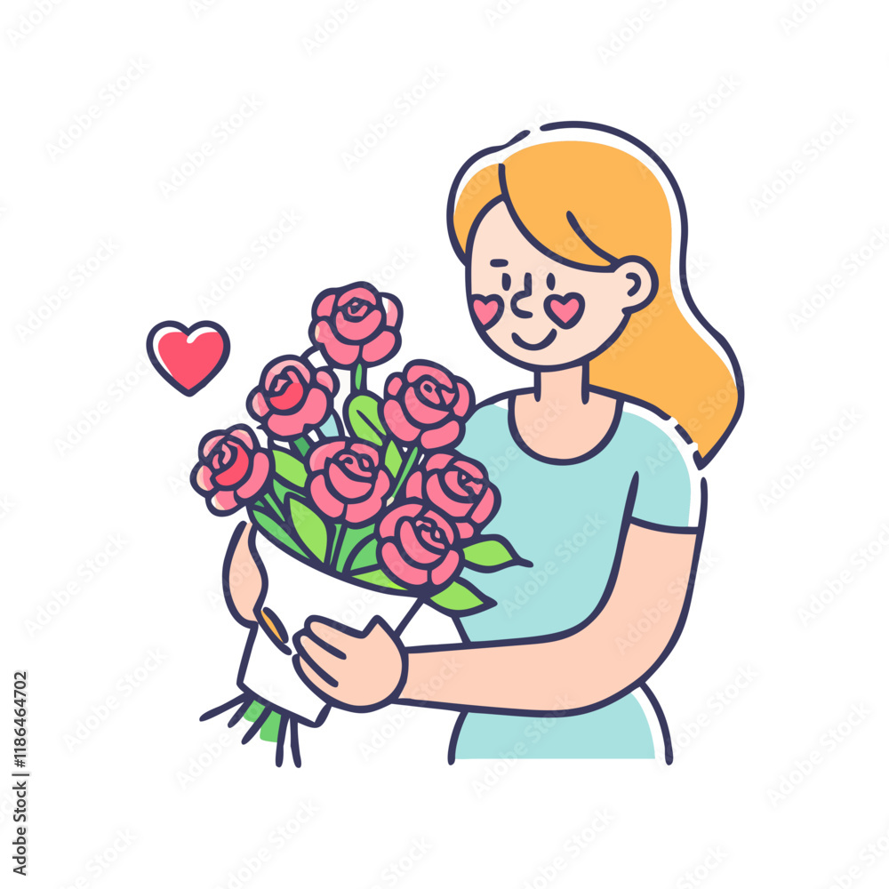 mom with bouquet of roses vector icon, mother’s day vector illustration - simple illustration of mom with bouquet of roses perfect for logos, and mother’s day -themed designs. mom with bouquet of roses vector icon, mother’s day vector illustration - simple illustration of mom with bouquet of roses perfect for logos, and mother’s day -themed designs.