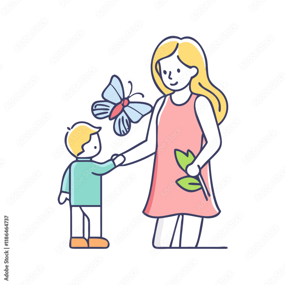 mom with butterfly. vector icon, mother’s day vector illustration - simple illustration of mom with butterfly.perfect for logos, and mother’s day -themed designs. mom with butterfly. vector icon, mother’s day vector illustration - simple illustration of mom with butterfly.perfect for logos, and mother’s day -themed designs.