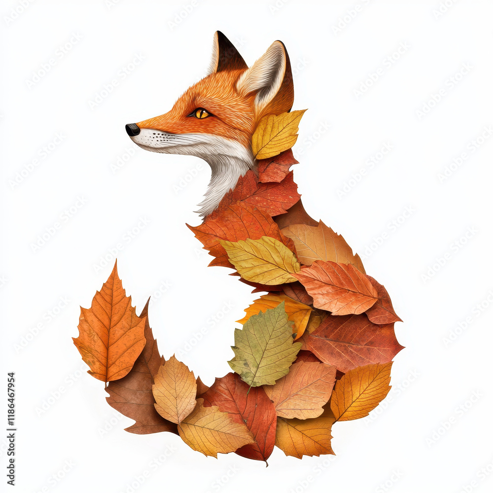 Obraz premium fox made of autumn leaves, showcasing nature beauty and creativity