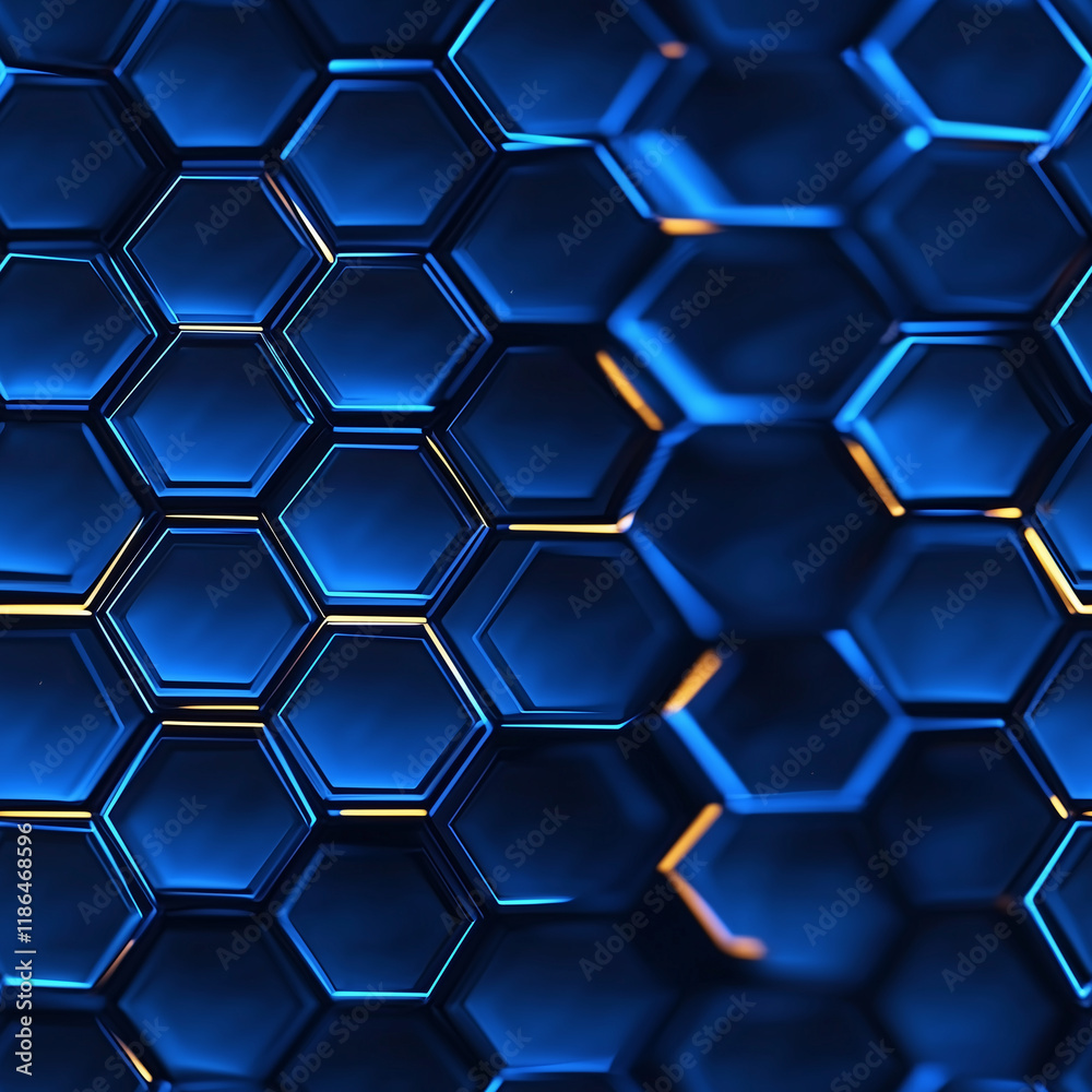 Sleek seamless pattern featuring 3D hexagonal shapes with vibrant blue tones, perfect for modern and futuristic wallpapers.
