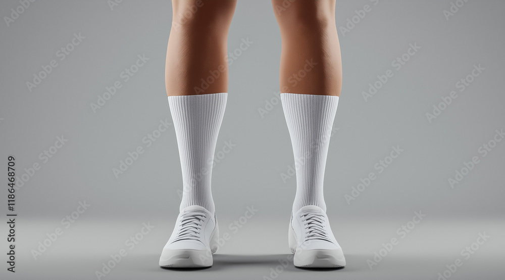 Ultra-realistic 3D render of a white blank socks mockup collection, showcasing various positions and angles, with flawless skin tone and a clean white background for a modern, stylish look Ultra-realistic 3D render of a white blank socks mockup collection, showcasing various positions and angles, with flawless skin tone and a clean white background for a modern, stylish look