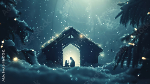 Wallpaper Mural A dramatic nativity silhouette with glowing edges and a snowy background Torontodigital.ca