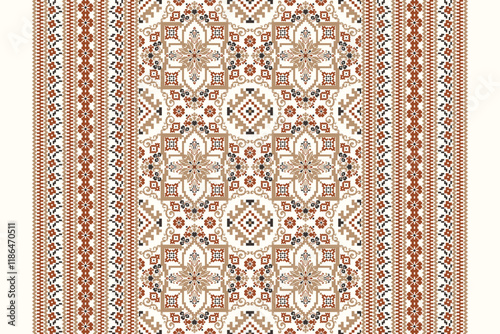 Geometric ethnic flowers pattern vector illustration,geometric oriental pattern traditional,Aztec style,abstract background 