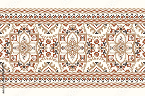 Geometric ethnic flowers pattern vector illustration,geometric oriental pattern traditional,Aztec style,abstract background 
