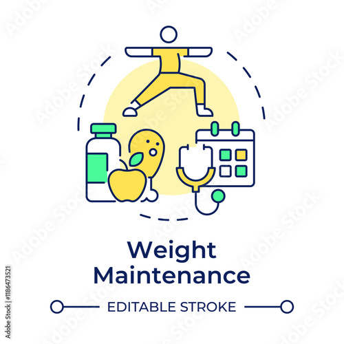 Weight maintenance multi color concept icon. Healthy lifestyle. Nutrition management, schedule. Round shape line illustration. Abstract idea. Graphic design. Easy to use in infographic, presentation