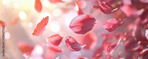 pink flower petals, beautiful floral background, dreamy, soft light, artistic arrangement, floating elements, abstract nature scene, romantic atmosphere with a gentle touch