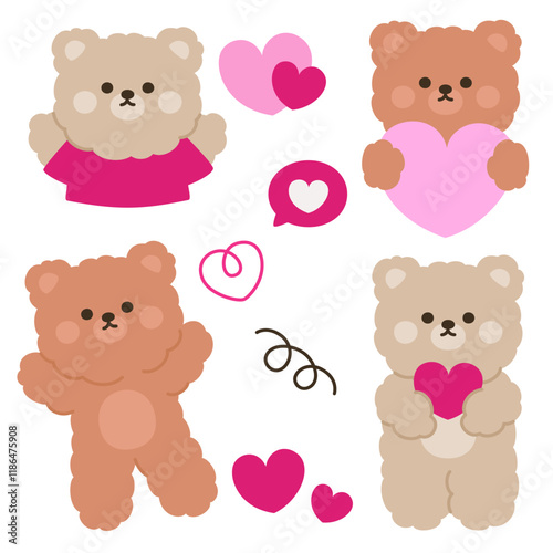 Teddy Bears Holding Hearts and Valentine Decorations
