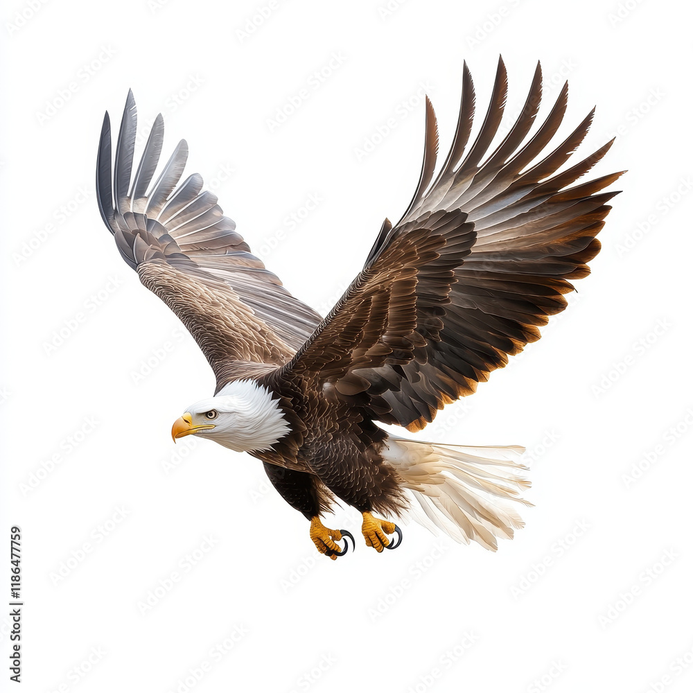 Obraz premium Soaring eagle mid flight with detailed feathers and dynamic wings