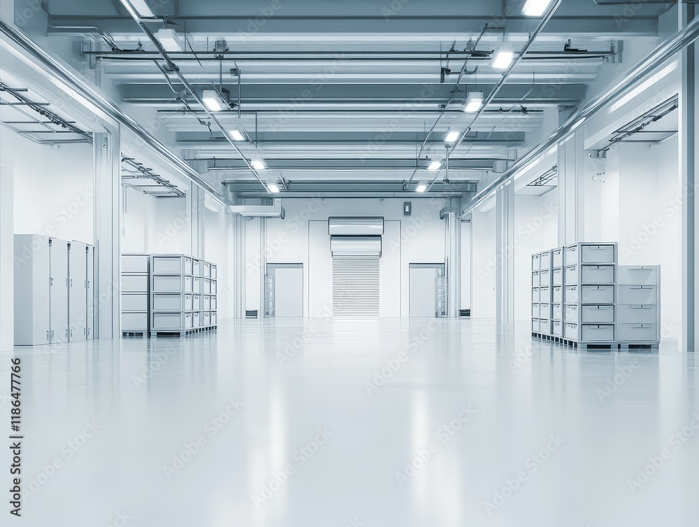 Obraz premium A clean and organized storage area in a factory, showcasing efficient space management and neat arrangement of materials and tools.