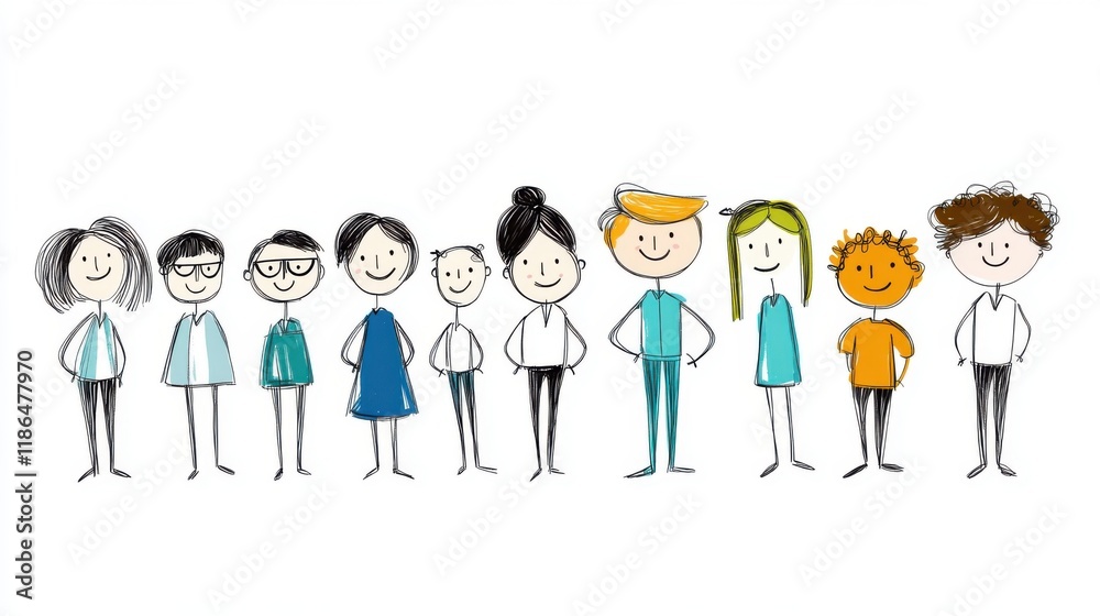 Diverse Group of Cartoon Characters Standing Together with Friendly Expressions and Unique Outfits Diverse Group of Cartoon Characters Standing Together with Friendly Expressions and Unique Outfits