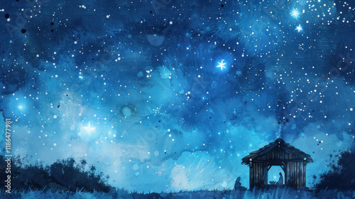 Wallpaper Mural A peaceful watercolor painting of the nativity scene under a clear starry sky Torontodigital.ca