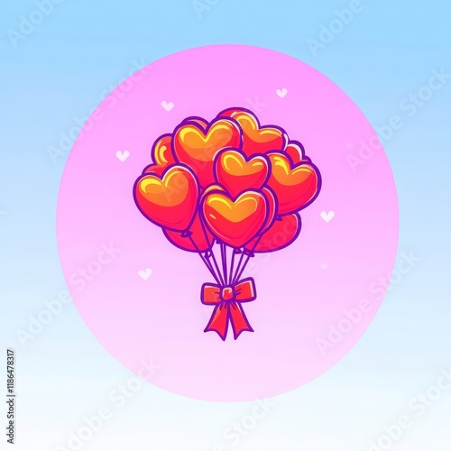 Romantic Red Heart Shaped Balloons Bouquet Valentine s Day Celebration Illustration