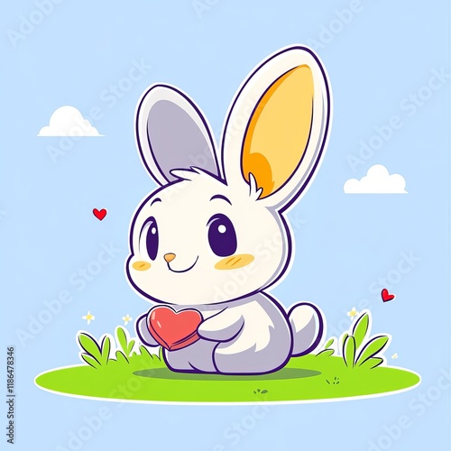 Adorable Cartoon Bunny Rabbit Holding Heart Valentine s Day Illustration Cute Animal Graphic