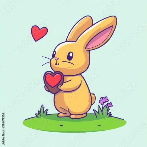 Adorable Cartoon Bunny Holding Heart Shaped Chocolate Valentine s Day Illustration