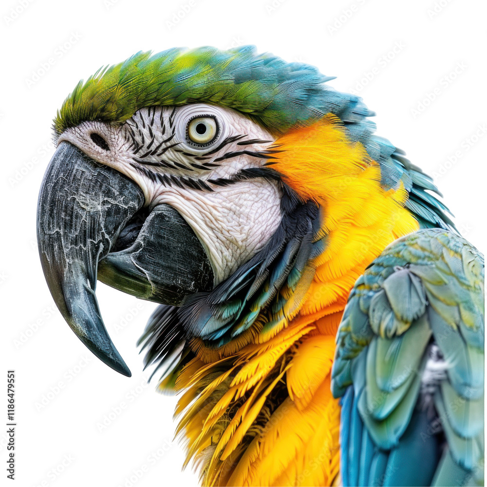 Obraz premium Vibrant Macaw Portrait on Clean transparent background in Photorealistic Detail