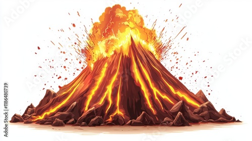 Spectacular eruption of isolated volcano mountain nature scene detailed illustration vibrant landscape dynamic view