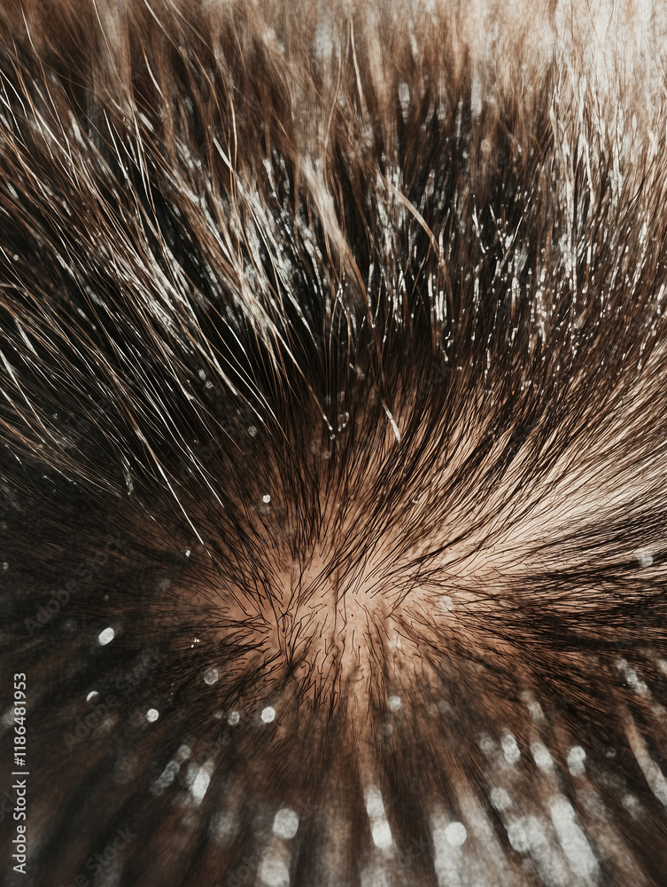 Fototapeta premium close-up of hair roots and strands, showcasing intricate details and texture, with light reflecting off the strands to create a dramatic and artistic effect, highlights scalp and hair structure
