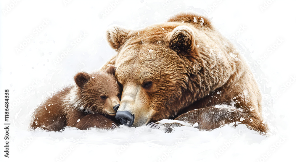 Obraz premium Beautiful Brown bear with cub in natural habitat