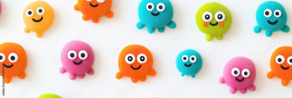 Obraz premium Cheerful microbes with bright colors and smiling eyes create a happy atmosphere in a fun design. Generative AI
